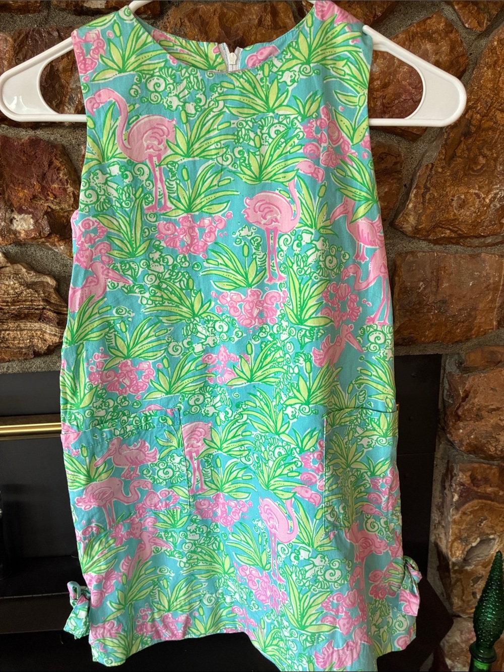 Lilly Pulitzer Girls' Aqua, Pink & Lime Tropical Flamingo Shift Dress
